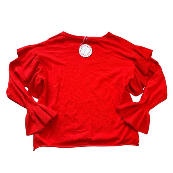 NWT - UMGEE Tangerine Ruffle Sleeve sweater, Red/Orange, festive & fun!! medium - Picture 2 of 11